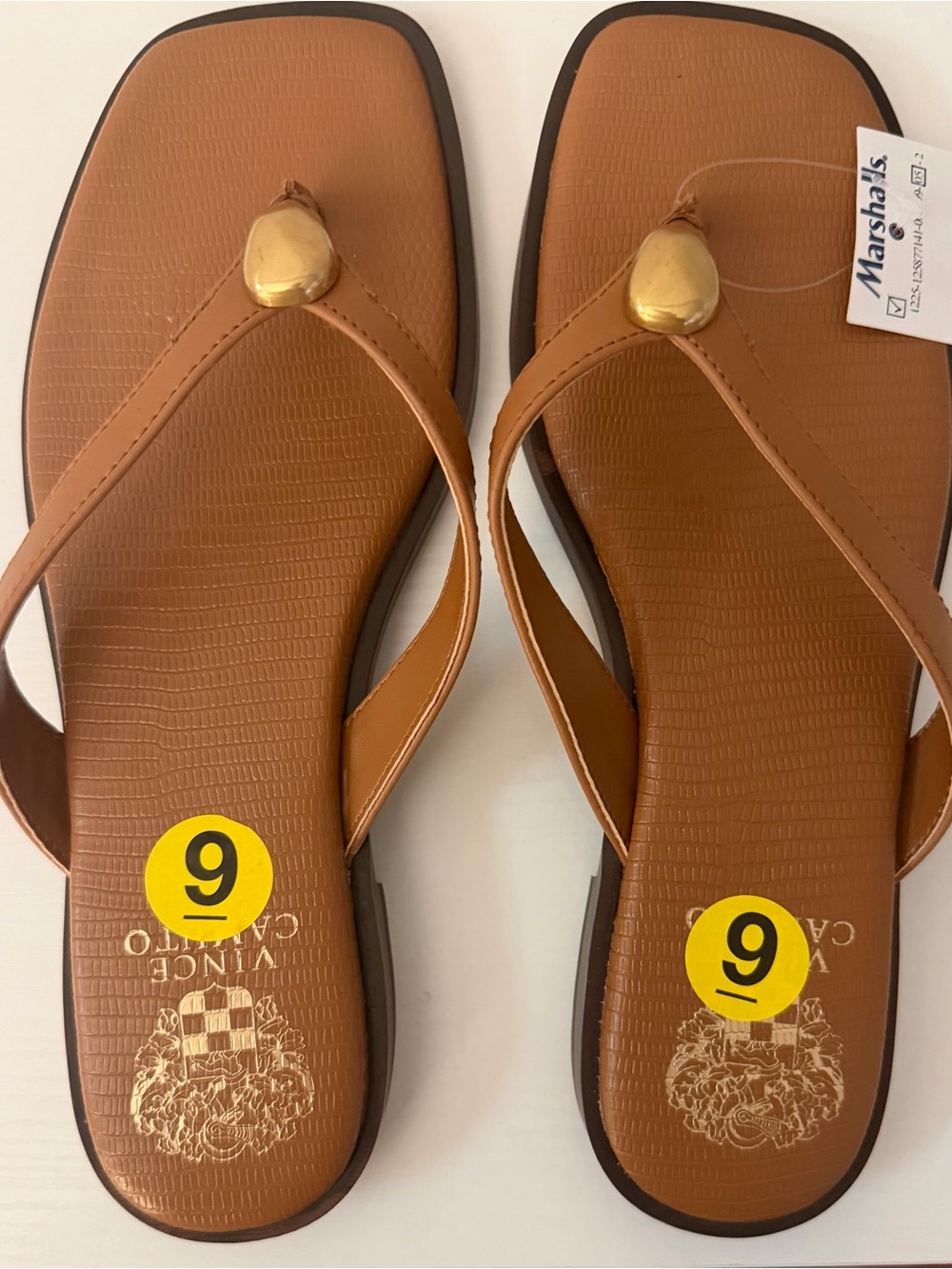 Vince Camuto Tan Flip Flop Sandals with Gold Accent